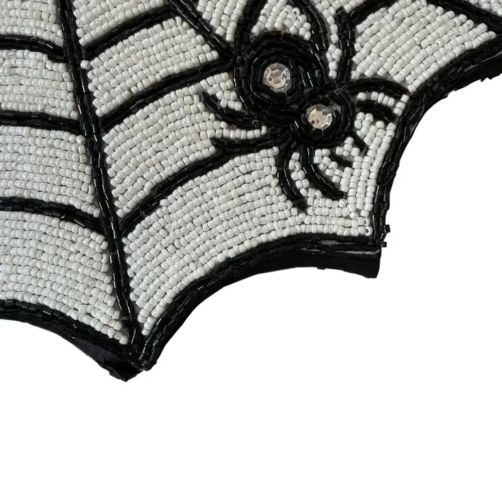 2pc Rachel Zoe Halloween Spider Web Beaded Placemat Charger 15in Black & White